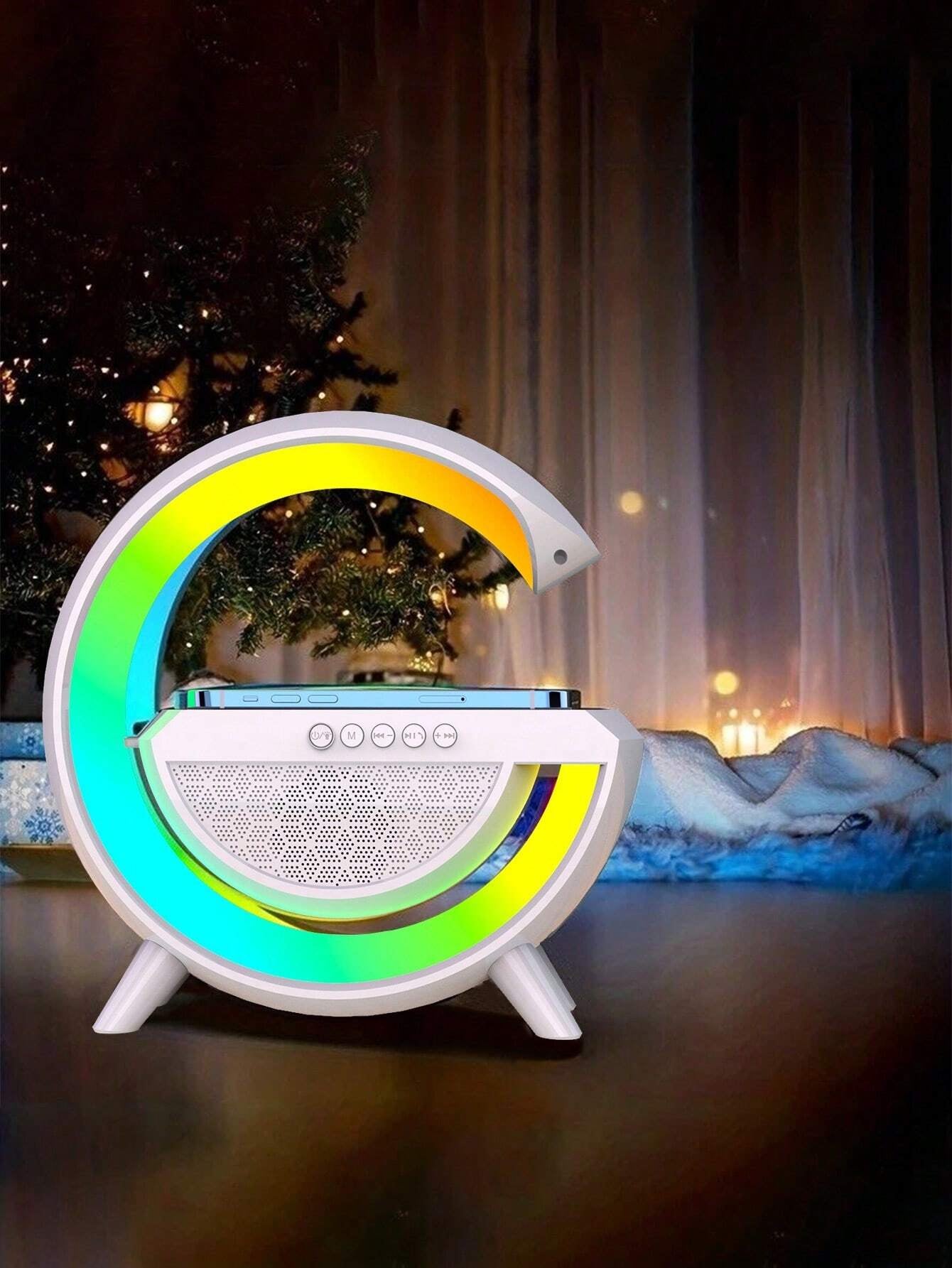 Wireless Speaker 6 Kinds of Light Mode Wireless Charging Function Compatible with IOS / Android System Black and White 601099513769049