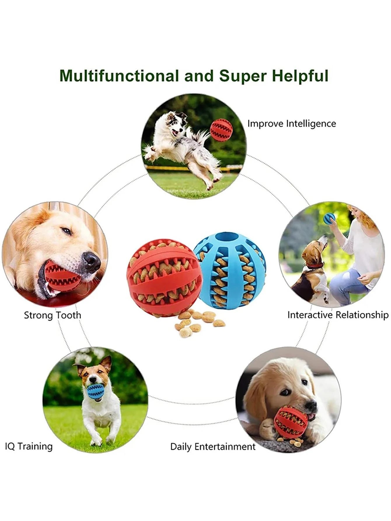 1Pc Random Color Dog Ball Toys for Dogs Interactive Elasticity Puppy Chew Toy Tooth Cleaning Rubber Food Ball Toy Pet Stuff Accessories