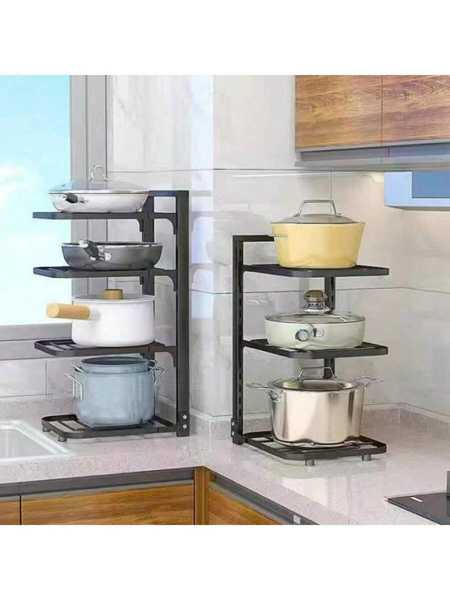 1Pc 2/3/4-Iayer Kitchen Storage Rack Pot Rack Kitchen Organizer Sewer Storage Rack Multi-Layer Adjustable Cabinet Table Corner Storage Rack
