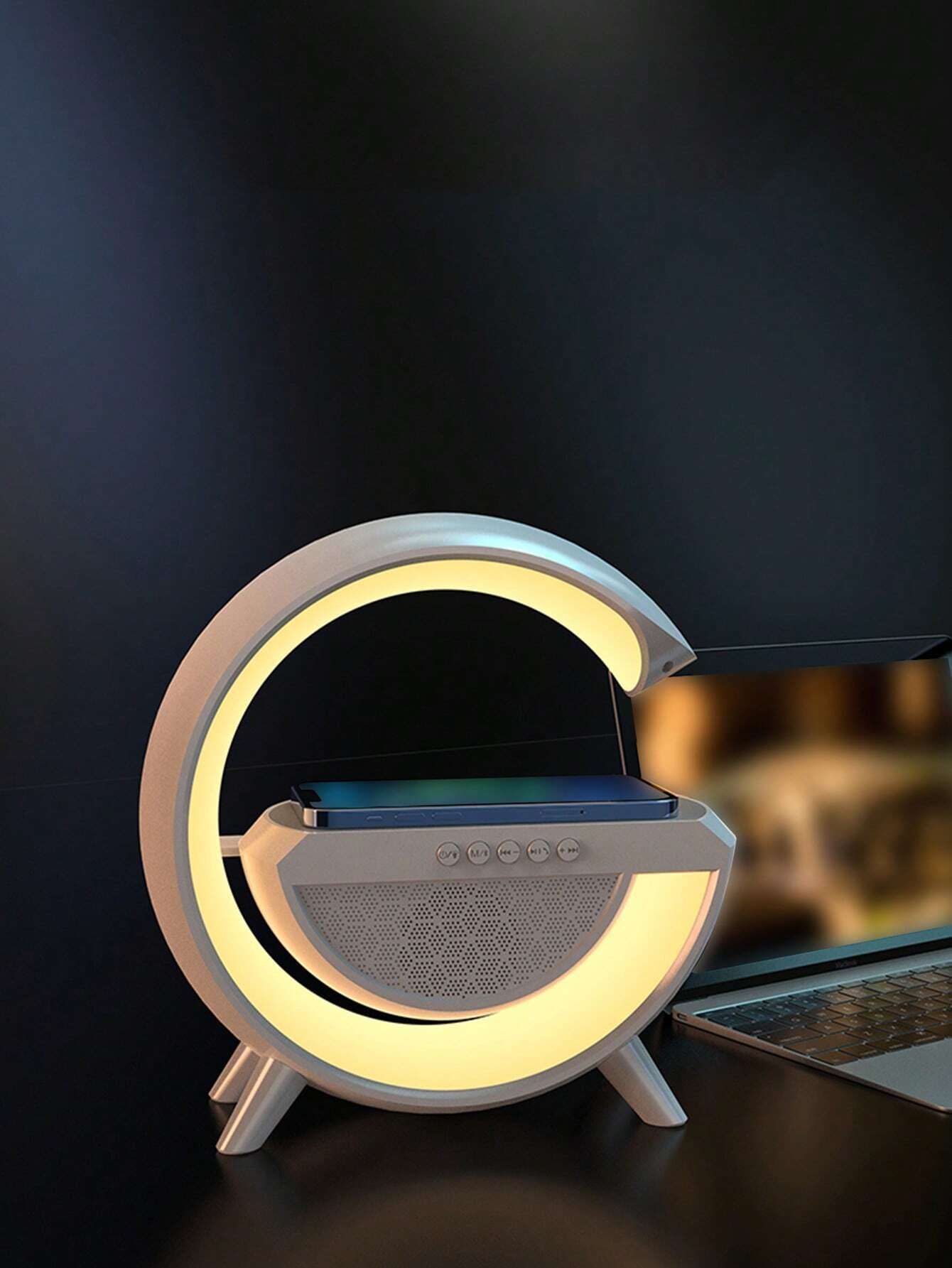 Wireless Speaker 6 Kinds of Light Mode Wireless Charging Function Compatible with IOS / Android System Black and White 601099513769049