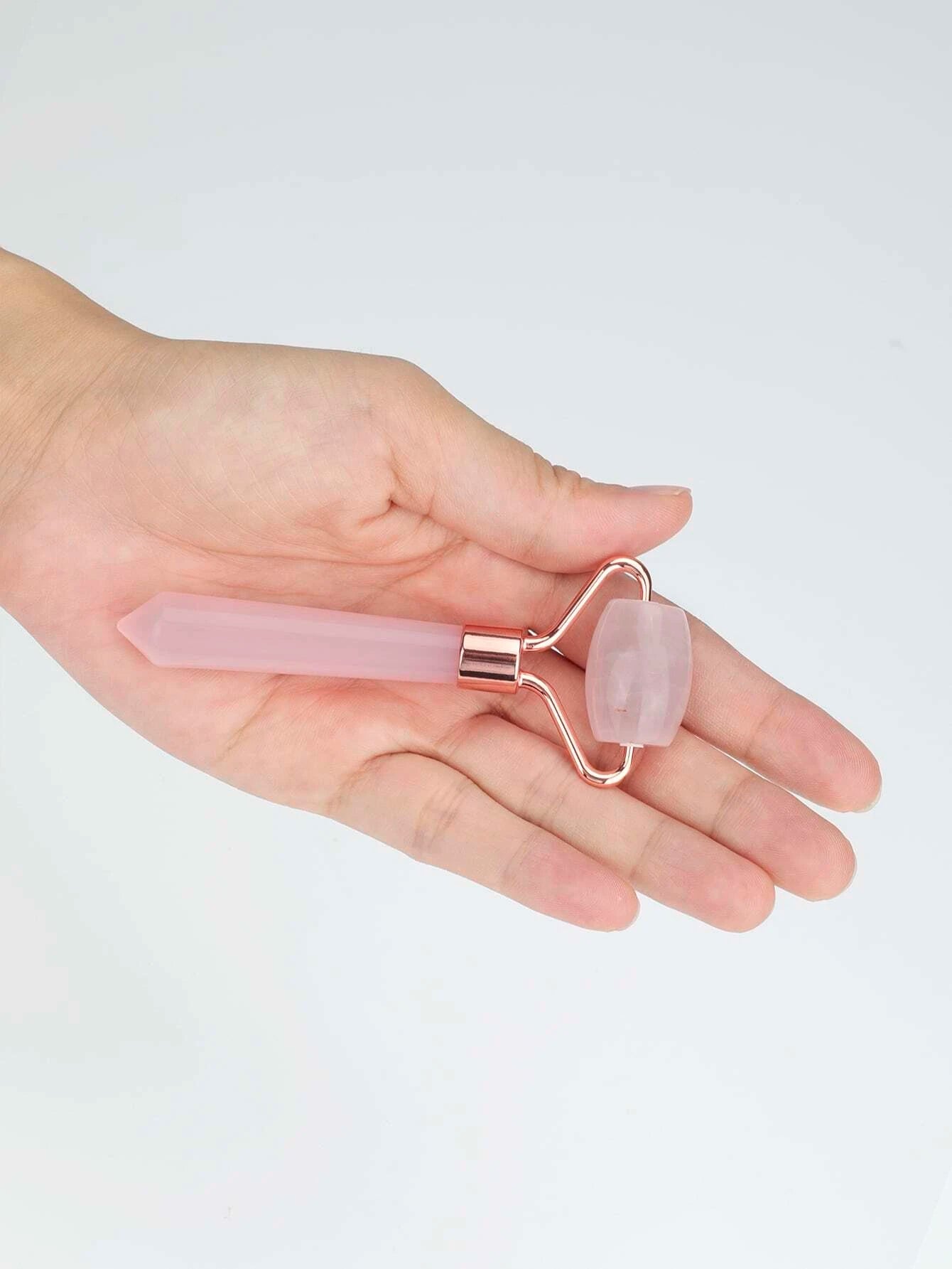 1Pc Rose Quartz Eye Massage Roller Natural Jade Roller Acrylic Handle Face Massager Facial Roller Facial Guasha Skin Care Tool Good Gift for Women