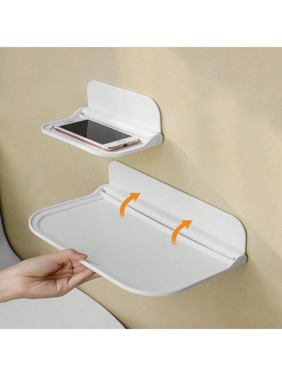 1Pc Foldable Wall-Mounted Shelf, for Bathroom, Toilet, Kitchen, Bedside, Dorm Room, No Drilling Phone Storage, Wifi Router Storage