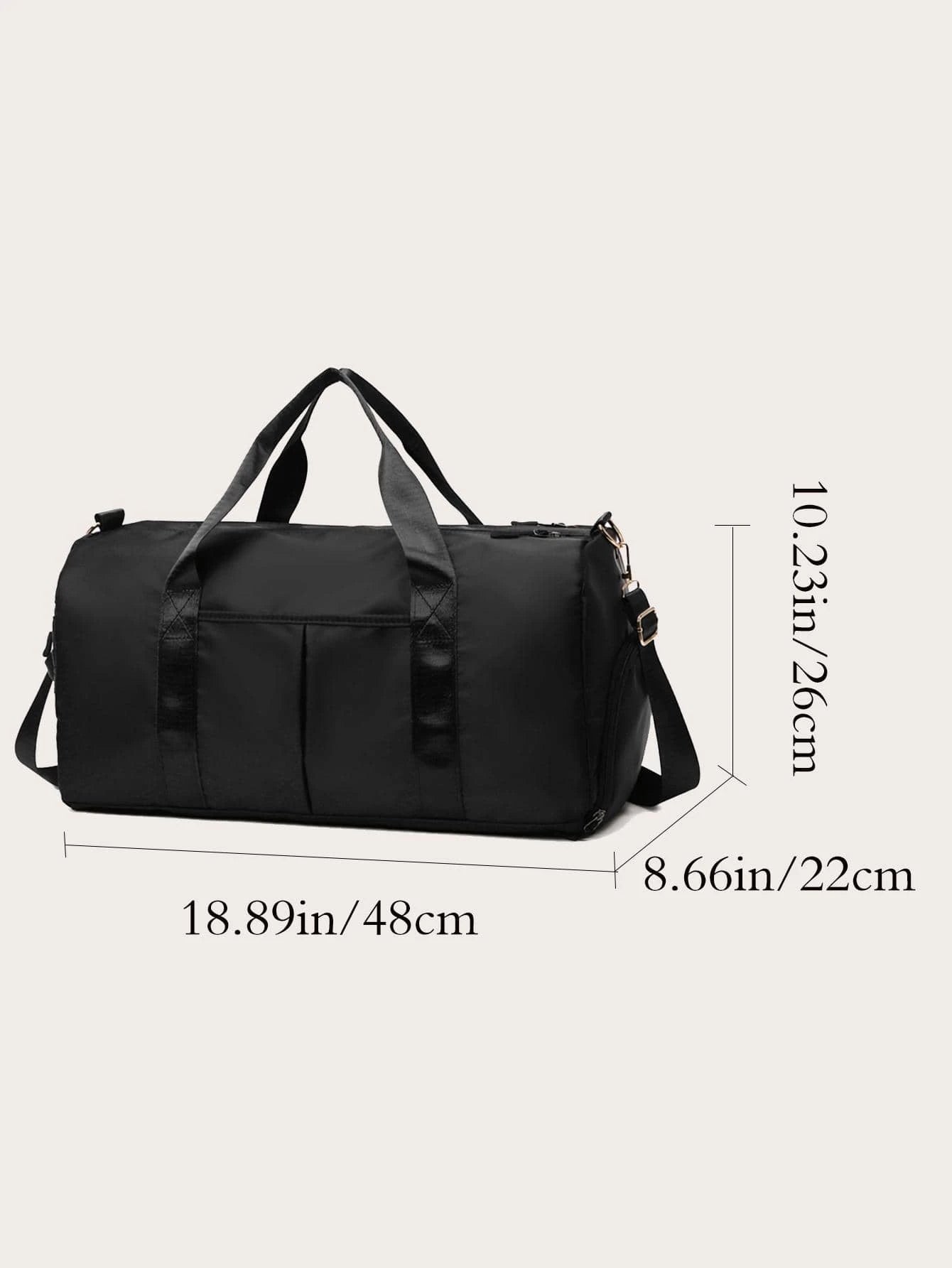 Large Capacity Waterproof Travel Bag, Solid Black Duffel Bag with Shoe Compartment & Wet Dry Separation Pockets, Suitable for Travel & Gym Sports
