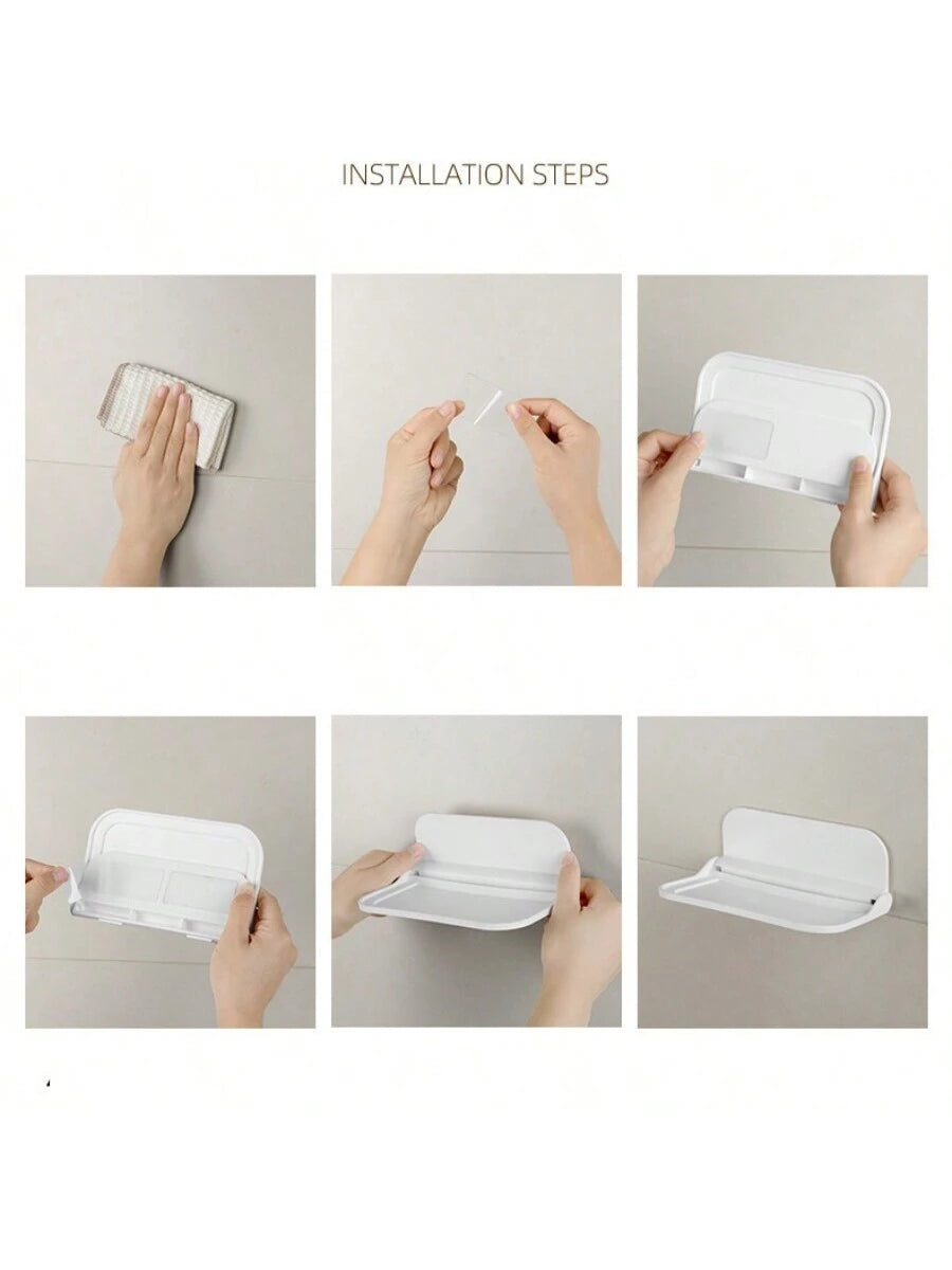 1Pc Foldable Wall-Mounted Shelf, for Bathroom, Toilet, Kitchen, Bedside, Dorm Room, No Drilling Phone Storage, Wifi Router Storage