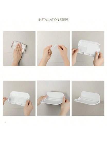 1Pc Foldable Wall-Mounted Shelf, for Bathroom, Toilet, Kitchen, Bedside, Dorm Room, No Drilling Phone Storage, Wifi Router Storage