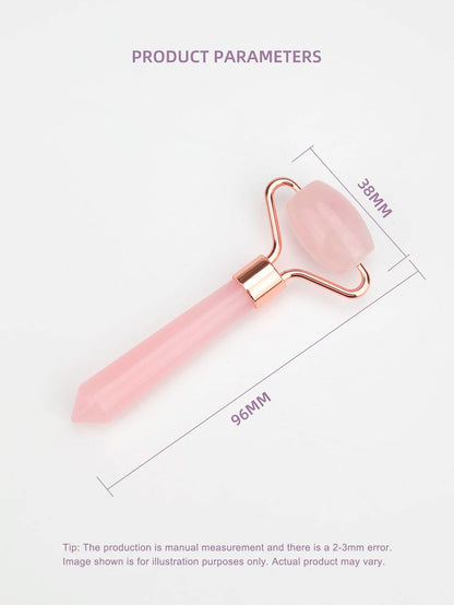 1Pc Rose Quartz Eye Massage Roller Natural Jade Roller Acrylic Handle Face Massager Facial Roller Facial Guasha Skin Care Tool Good Gift for Women
