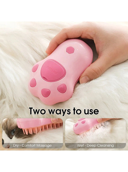 Cat Steamy Brush, 3 In1 Steamy Cat Brush, Cat Spray Massage Comb, Cat Grooming Brush for Removing Tangled and Loosse Hair, Anti-Flying Hair,Rechargeable Silicone Steam Pet Brush (Pink)