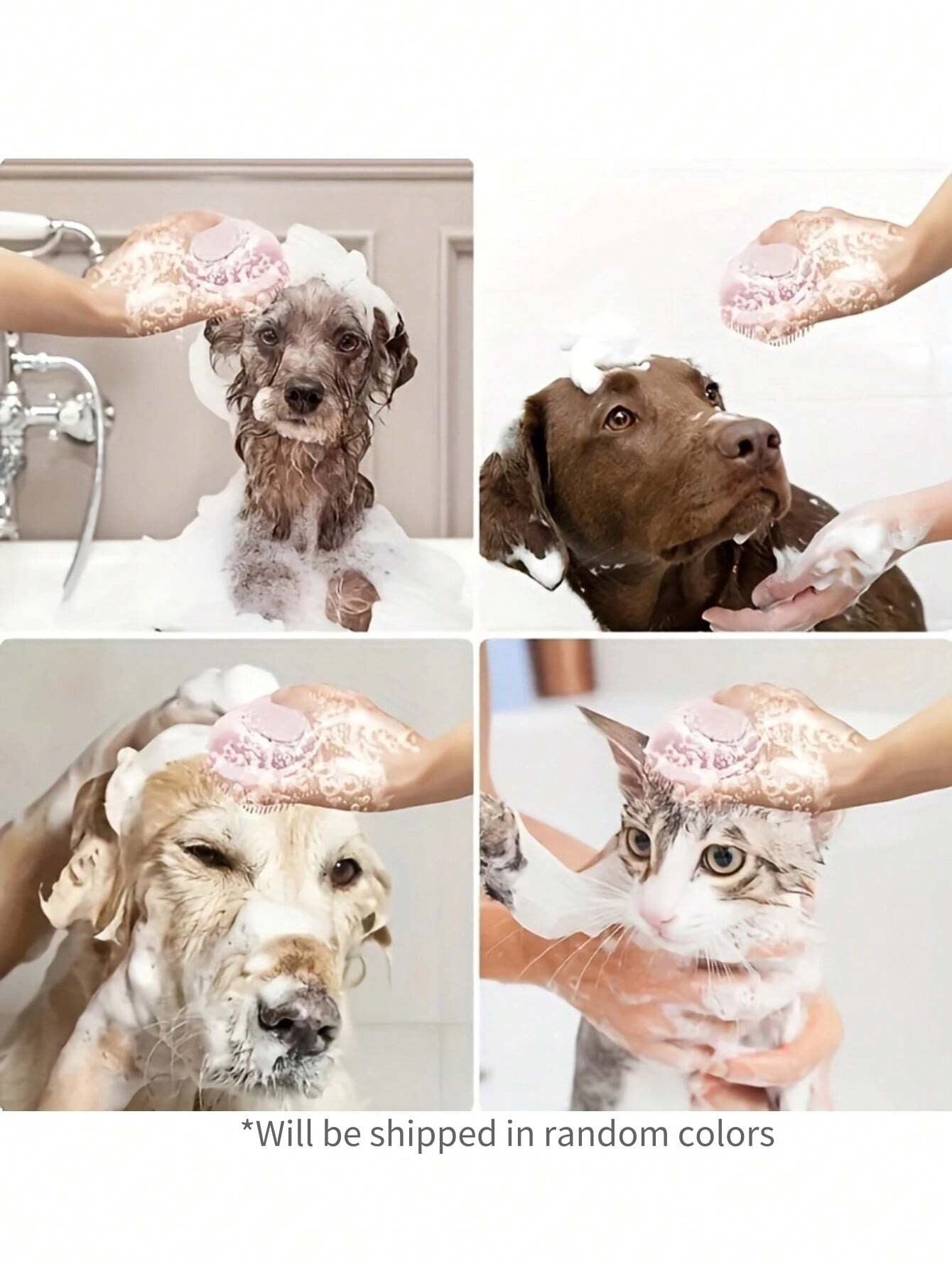 Pet Shampoo Brush, Silicone Massage Rubber Bath Comb with Shampoo Dispenser, for Dogs and Cats Grooming Tool, Random Color Delivery