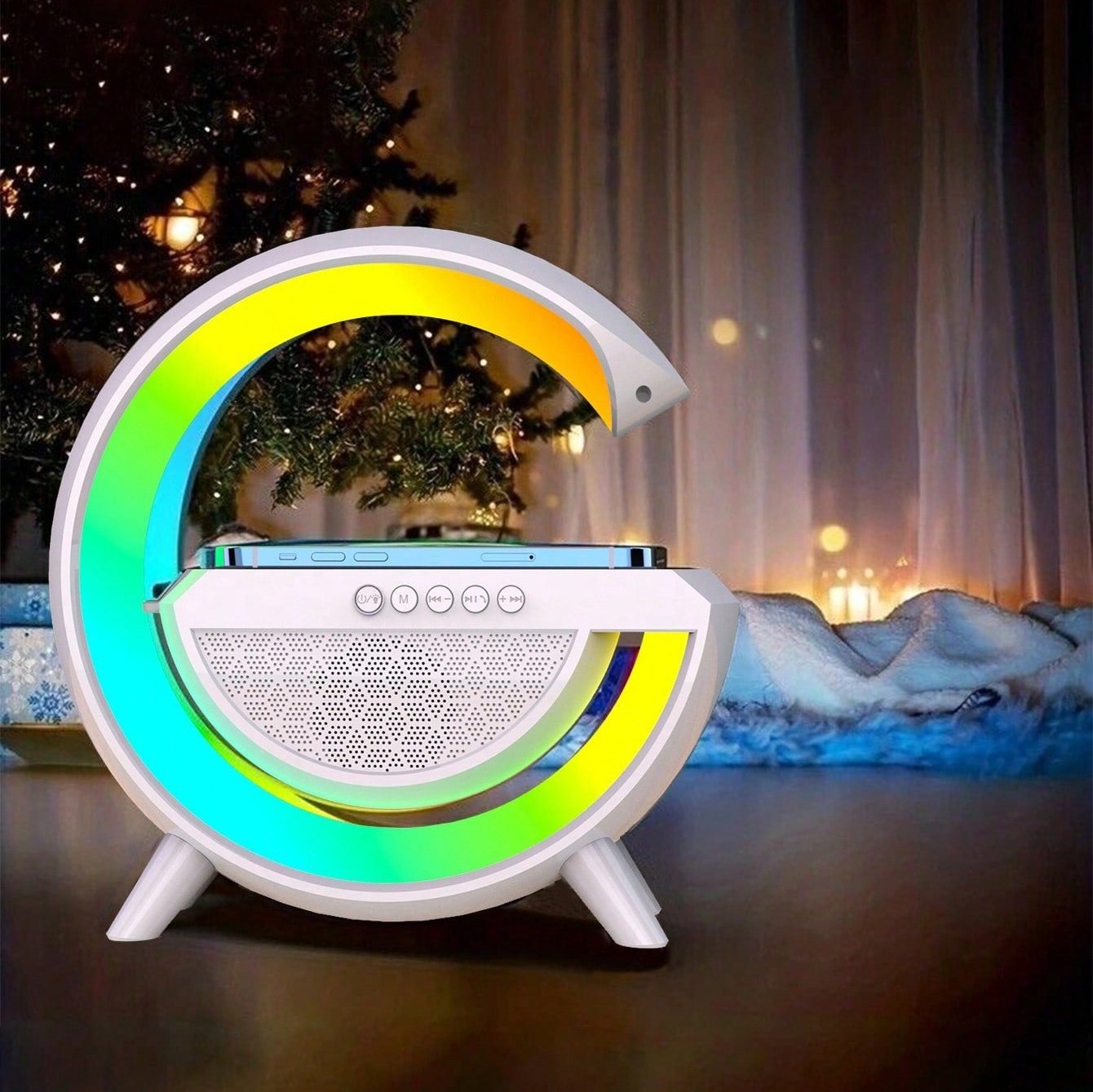 Wireless Speaker 6 Kinds of Light Mode Wireless Charging Function Compatible with IOS / Android System Black and White 601099513769049