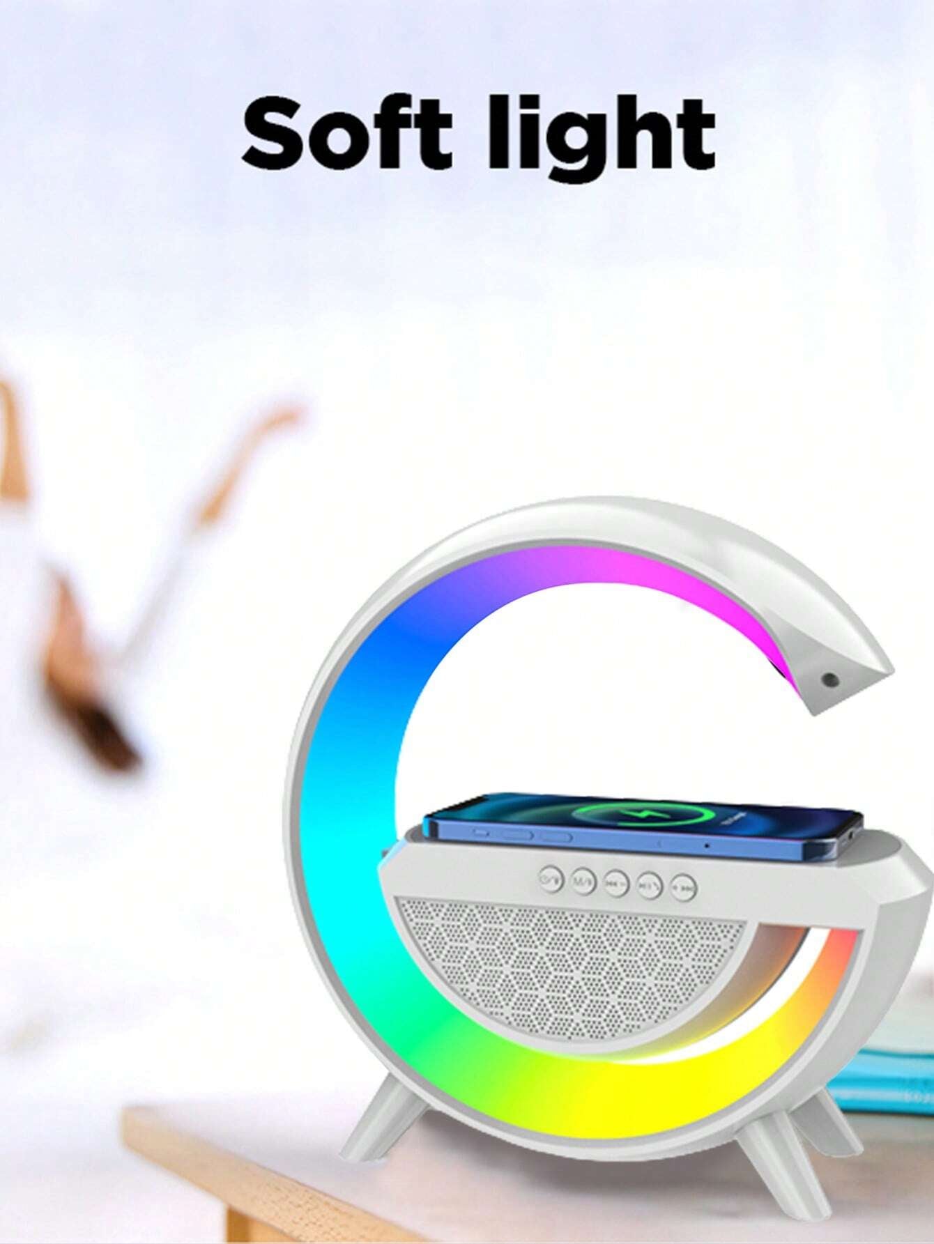 Wireless Speaker 6 Kinds of Light Mode Wireless Charging Function Compatible with IOS / Android System Black and White 601099513769049